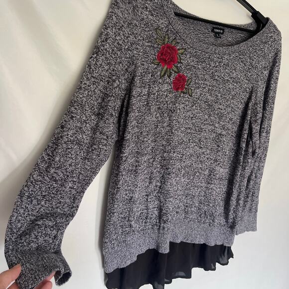Torrid Marled Sweater Chiffon Underlay Womens Sz 2X Embroidery Fall Whimsigoth - Picture 6 of 10